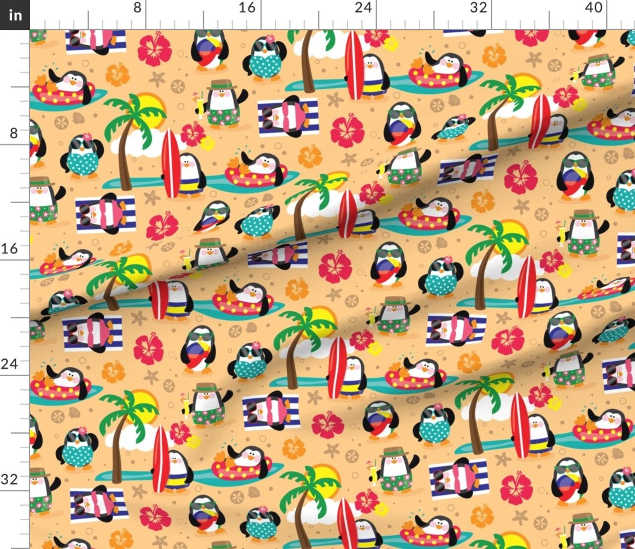 Penguin, Island Paradise, Tropical, Animal, Beach, Sand, Ocean, Vacation, Zoo, Kids, , Nursery, Gender Neutral Custom Printed Fabric by Spoonflower Various Fabrics by the Yard or Fat Quarter